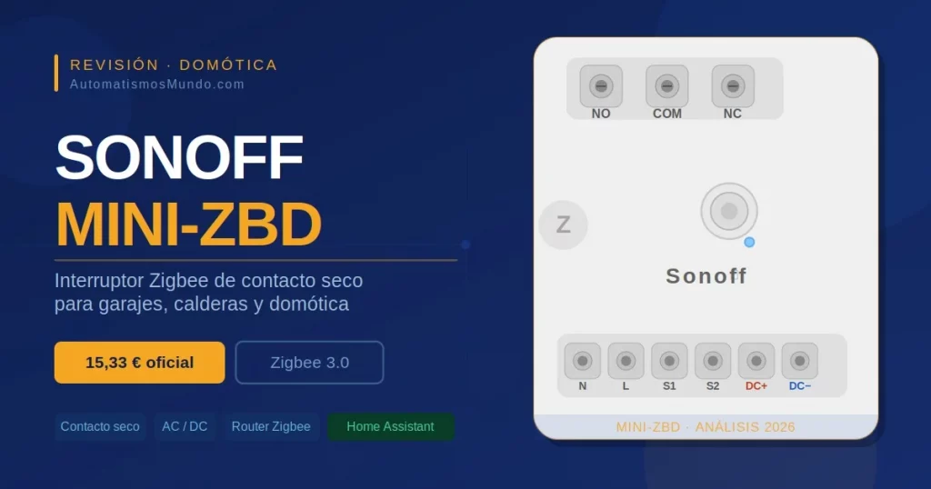 Sonoff MINI-ZBD interruptor Zigbee de contacto seco con bornes NO COM NC y entradas AC DC