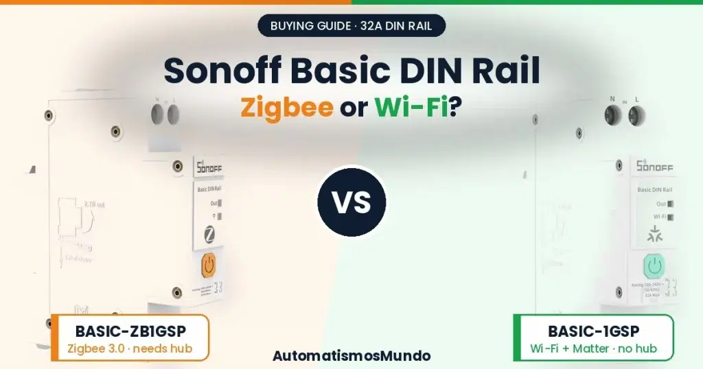 Sonoff Basic DIN Rail comparison: Zigbee BASIC-ZB1GSP vs Wi-Fi Matter BASIC-1GSP 32A DIN rail smart switch