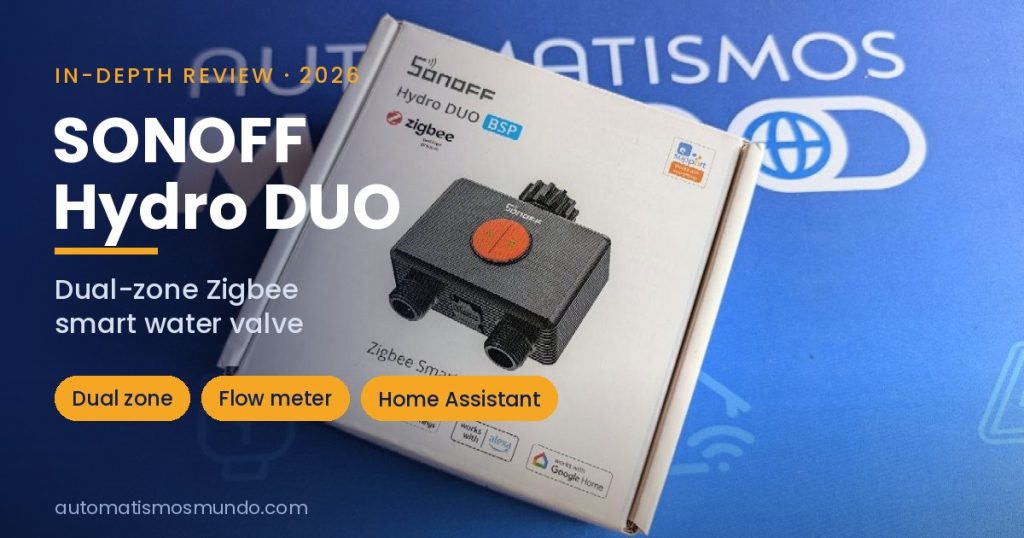 SONOFF Hydro DUO, dual-zone Zigbee smart water valve, in its BSP retail box, compatible with SmartThings, Alexa and Google Home
